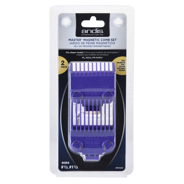 Andis Fade Master Clipper with Adjustable Fade Blade, Andis 01420 Master Clipper Magnetic Comb Set — Dual Pack Sizes 0.5 & 1.5, BeauWis Blade Brush