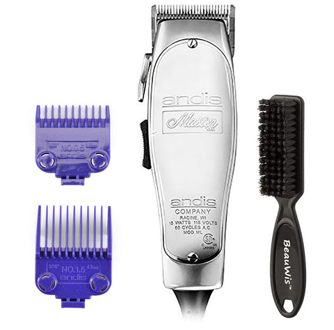 Andis Master Hair Adjustable Blade Clipper, Andis 01420 Master Clipper Magnetic Comb Set — Dual Pack Sizes 0.5 & 1.5, BeauWis Blade Brush