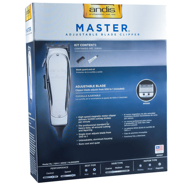 Andis Master Hair Adjustable Blade Clipper, Andis 01420 Master Clipper Magnetic Comb Set — Dual Pack Sizes 0.5 & 1.5, BeauWis Blade Brush