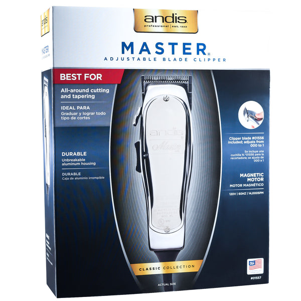 Andis Master Hair Adjustable Blade Clipper, Andis 01420 Master Clipper Magnetic Comb Set — Dual Pack Sizes 0.5 & 1.5, BeauWis Blade Brush