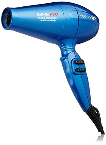 BabylissPro Nano Titanium Portofino 2000 Watts Full-Size Hair Dryer Bonus 3 concentrator nozzles and diffuser included (Blue)