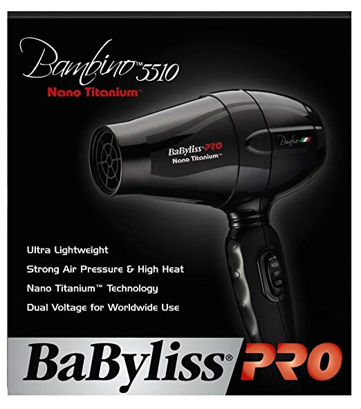 BabylissPro Nano Titanium Bambino Compact Blow Dryer, Ultra Lightweight Design