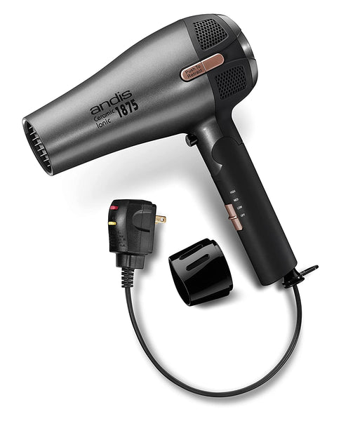 Andis Fold-N-Go 1875 Watt Ceramic Ionic Dryer, Retractable Cord, Black/Silver (80280)