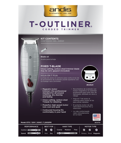 Andis 04710 T-Outliner Trimmer with T-shaped Blade, Gray