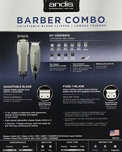 Andis 66325 Barber Combo Powerful Clipper & Trimmer Electric Razor