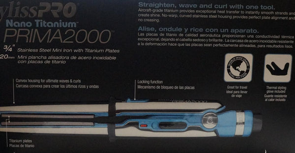 BabylissPro BABSS2000 Nano Titanium PRIMA 2000 Flat / curling Iron 3/4 inch