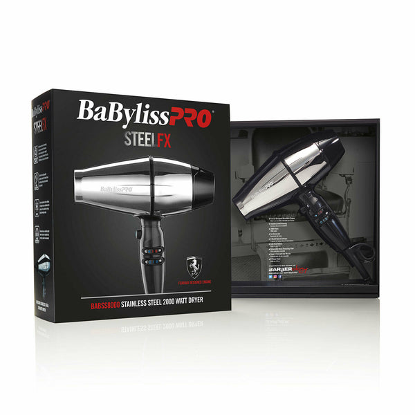 BabylissPro BABSS8000 STEELFX Ferrari Engine 200 Watt Blow Dryer