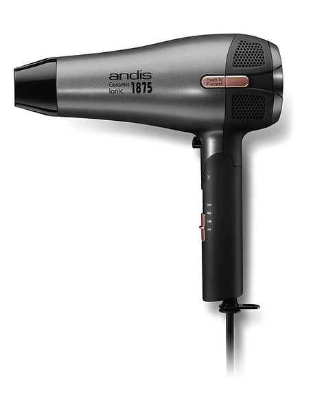 Andis Fold-N-Go 1875 Watt Ceramic Ionic Dryer, Retractable Cord, Black/Silver (80280)