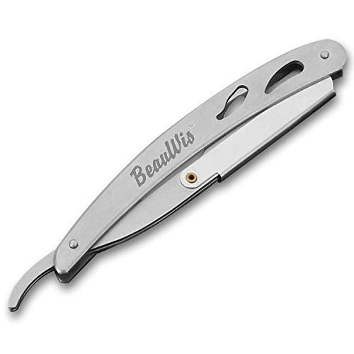 BeauWis Barber Straight Edge Razor with 100 Single Edge Derby Blades - Close Shaving Men's Manual Shaver Safety