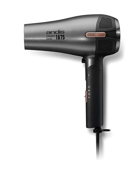 Andis Fold-N-Go 1875 Watt Ceramic Ionic Dryer, Retractable Cord, Black/Silver (80280)