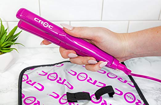 CROC Baby Professional Mini Travel Iron Features 0.625 inch Ceramic Plates, a Hassle-Free Swivel Cord, and a Heat Proof Carrying Case Heats Quickly to 430 Degrees - Fuchsia