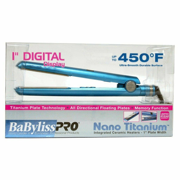 BabylissPro Nano Titanium Digital Memory Professional Flat Iron, with 1