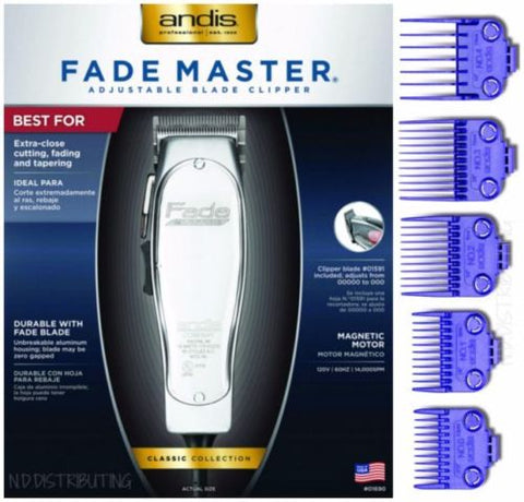 Andis Professional Fade Master Hair Clipper with Adjustable Fade Blade - Andis Master Dual Magnet 5-Comb Set