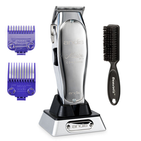 Andis Professional Master Cordless Lithium-Ion Clipper (12470) - Andis 01420 Master Clipper Magnetic Comb Set — Dual Pack Sizes 0.5 & 1.5, BeauWis Blade Brush