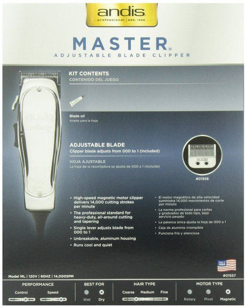 Andis Master ML Clipper #1557 +5 pack Andis Nano DOUBLE Magnetic Comb Set #01410