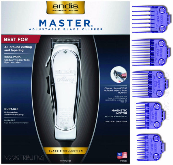 Andis Master ML Clipper #1557 +5 pack Andis Nano DOUBLE Magnetic Comb Set #01410